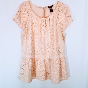 Anne Taylor short sleeve peach blouse with cutouts